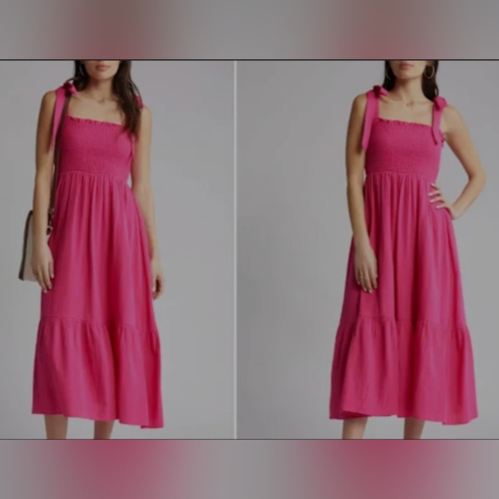 Caslon Smocked Tie Strap Cotton Gauze Midi Sundress Pink - Medium
